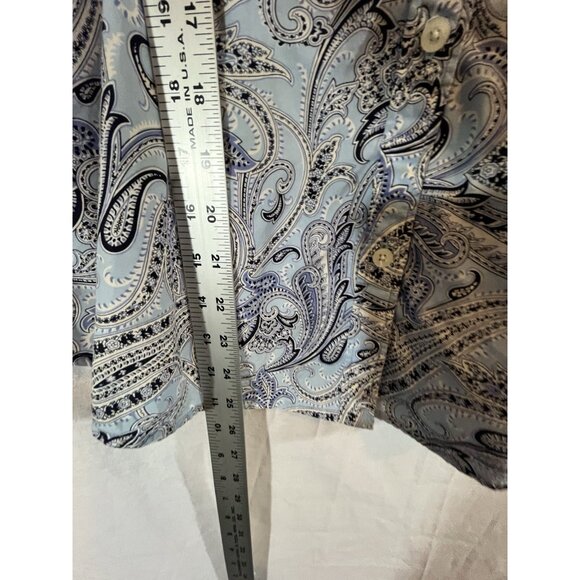 Chaps Classics Women’s Large Short Sleeve Blue Paisley Cotton Blouse - Picture 7 of 10